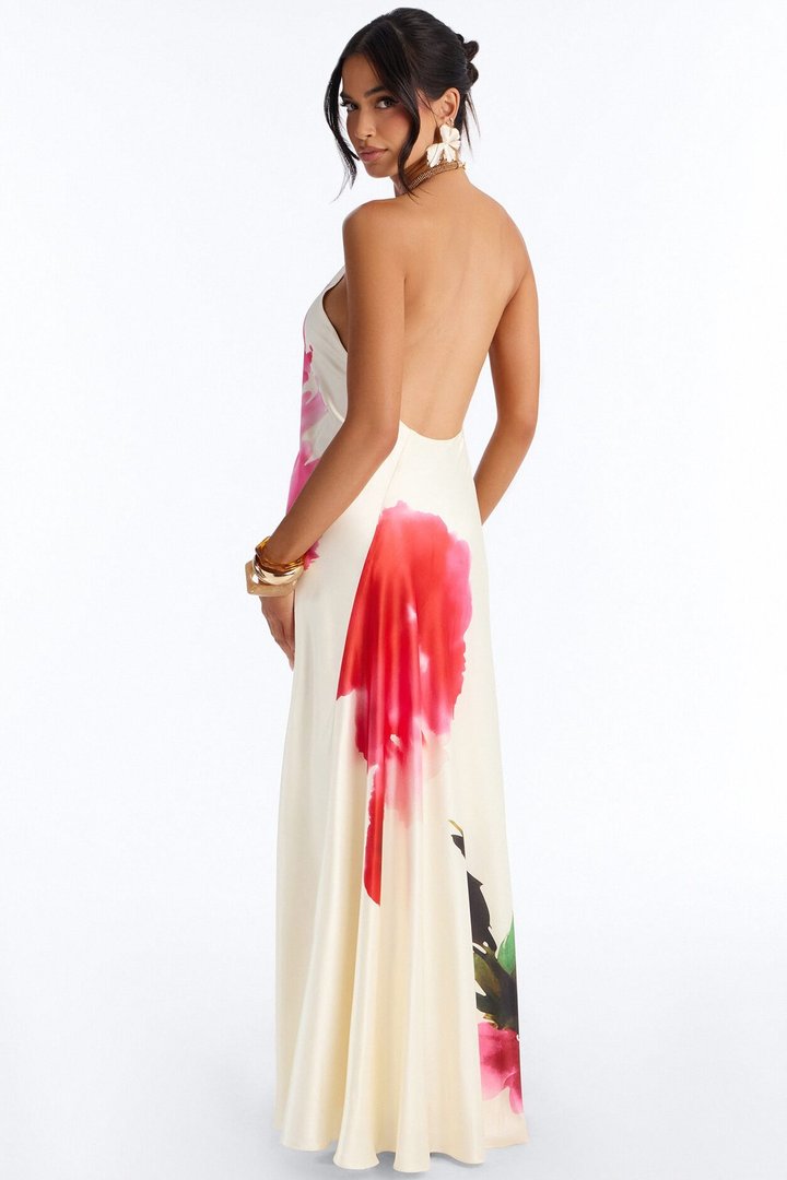 Cordelia Sleeveless Satin Maxi Dress - Cream/combo