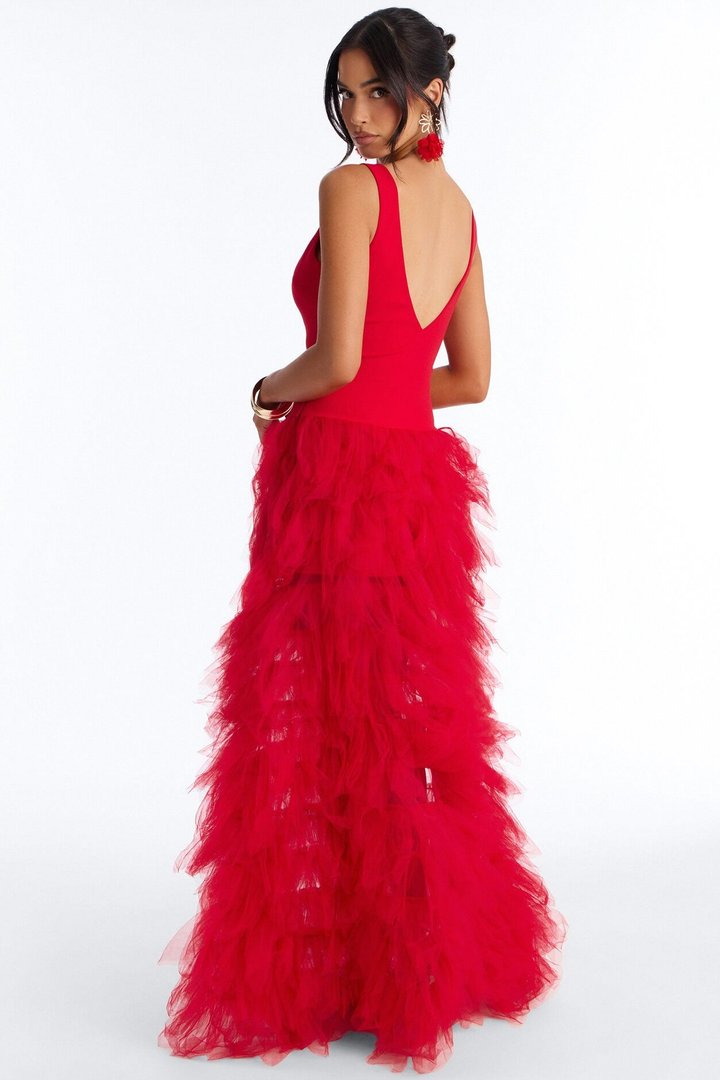 Madame Slays Ruffle Gown - Red