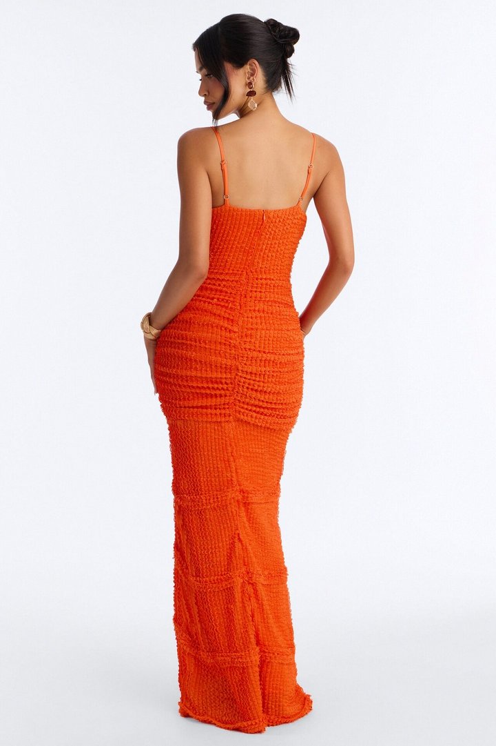 Sunlit Escape Textured Maxi Dress - Orange