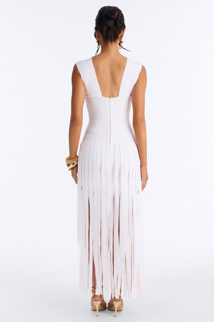 Alliana Bandage Fringe Maxi Dress - White