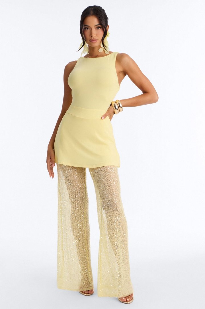 Mari Knit Sequin Jumpsuit - Yellow