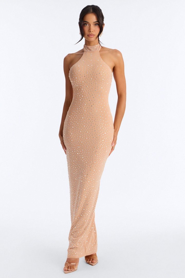 Crystal Dreams Rhinestone Gown - Nude