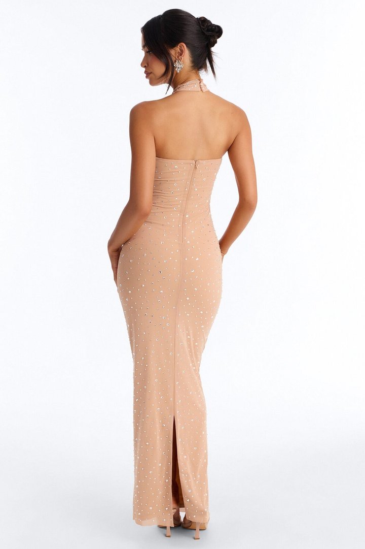 Crystal Dreams Rhinestone Gown - Nude