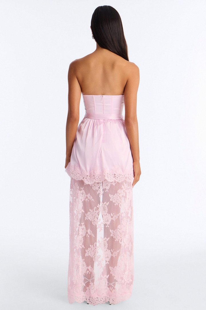 Lana Draped Lace Satin Gown - Pink