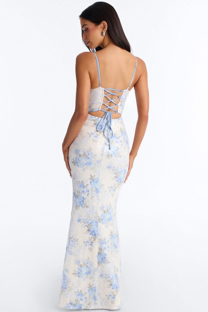 Sweet Energy Corset Sequin Gown - Blue/combo