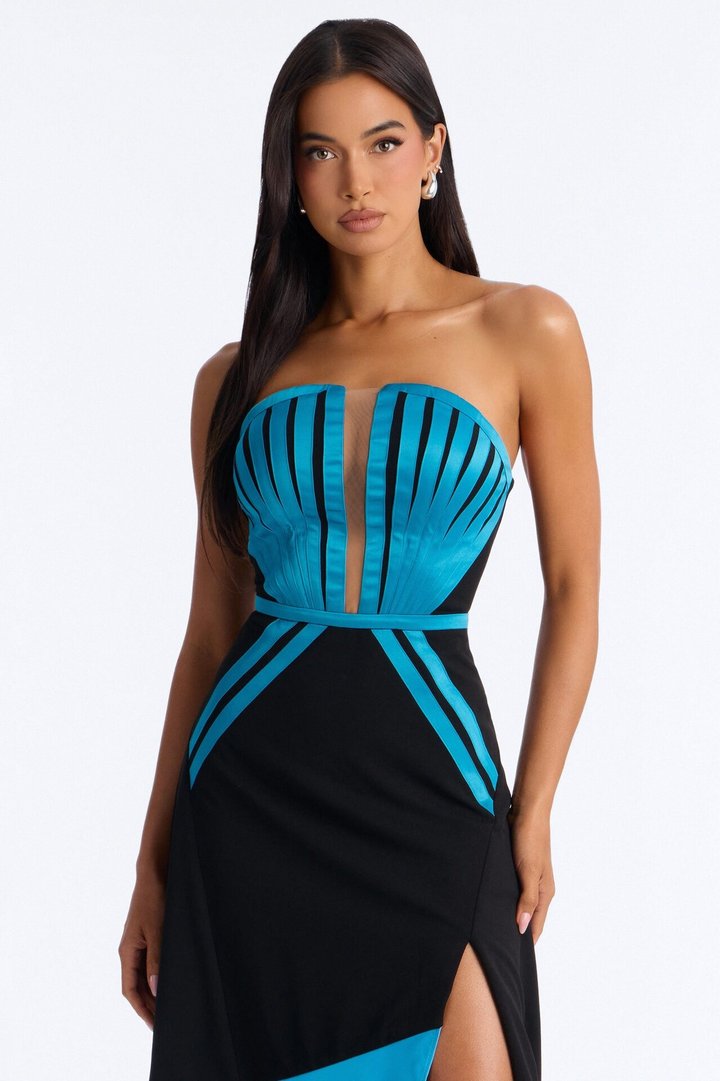 Power Play Strapless Gown - Black/Blue