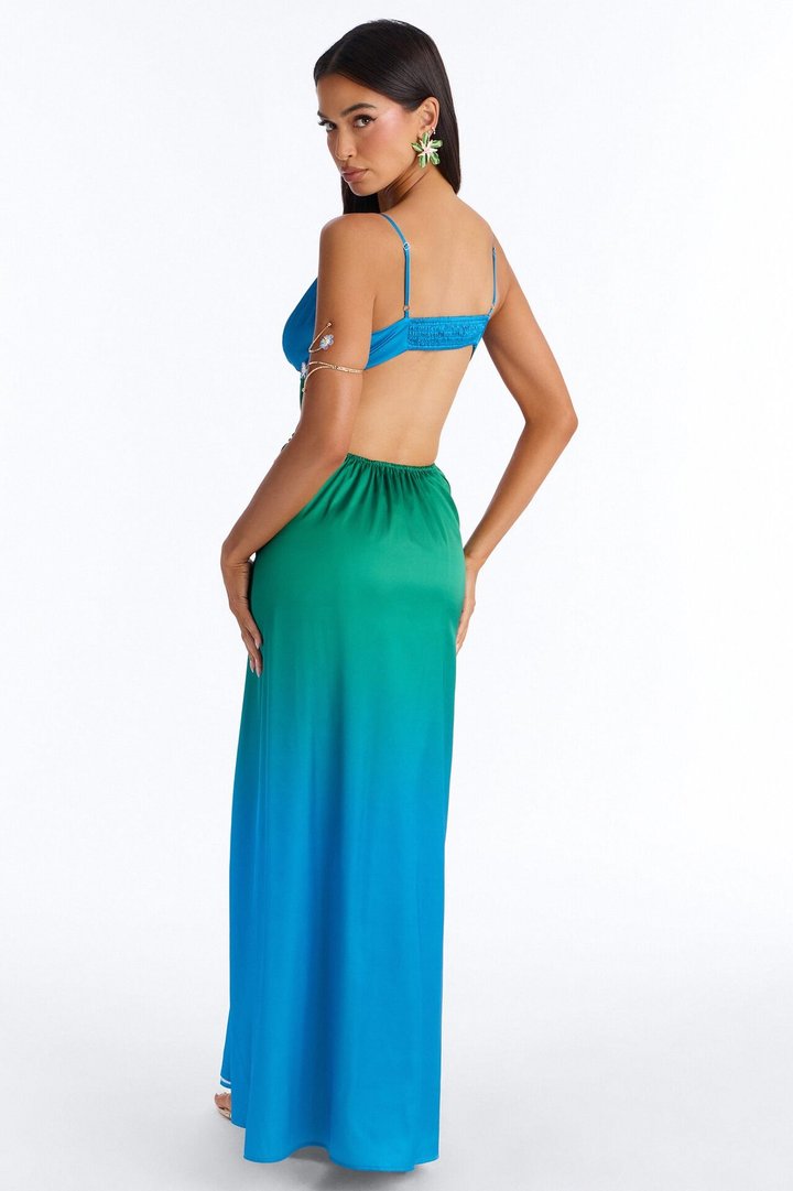 Sasha Cut Out Satin Maxi Dress - Blue/combo