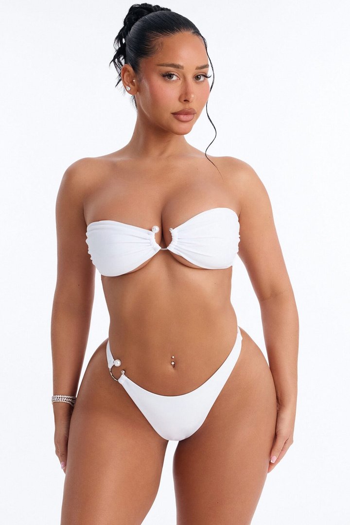 Lori 2 Piece Pearl Hardware Strapless Bikini Set - White