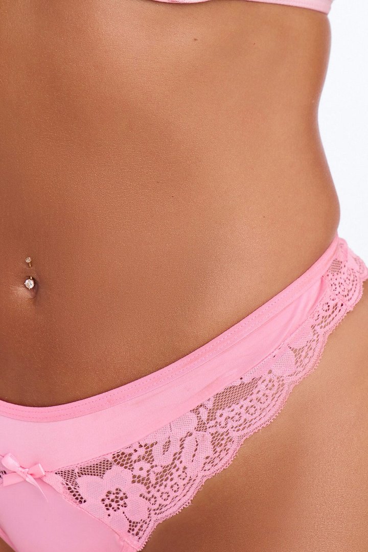 Lilly Lace Ruffle Trim Thong Panty - Light Pink