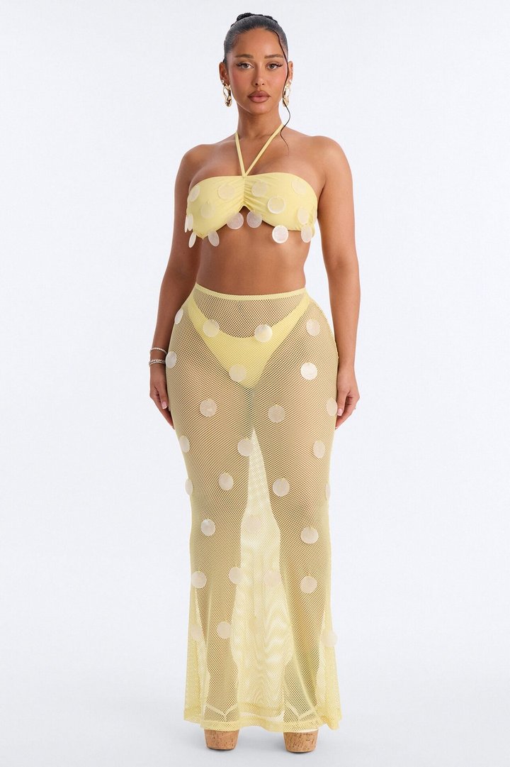 Sunshine State 3 Piece Bandeau Bikini Skirt Set - Yellow