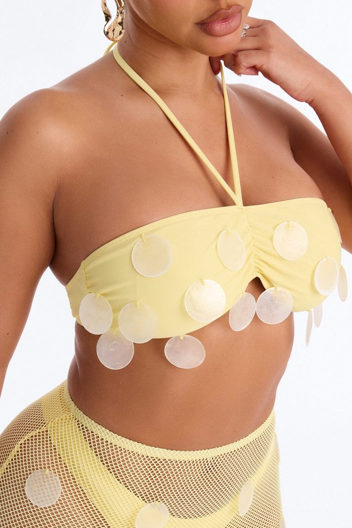 Sunshine State 3 Piece Bandeau Bikini Skirt Set - Yellow