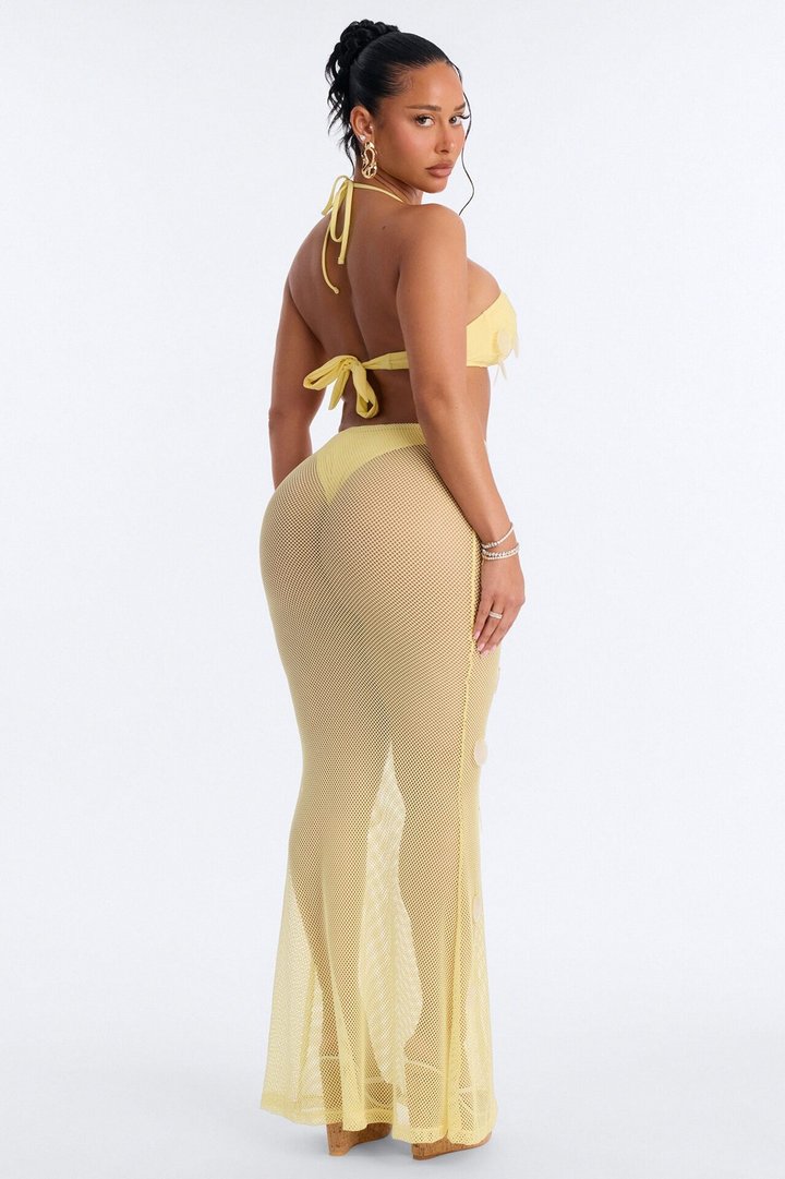Sunshine State 3 Piece Bandeau Bikini Skirt Set - Yellow