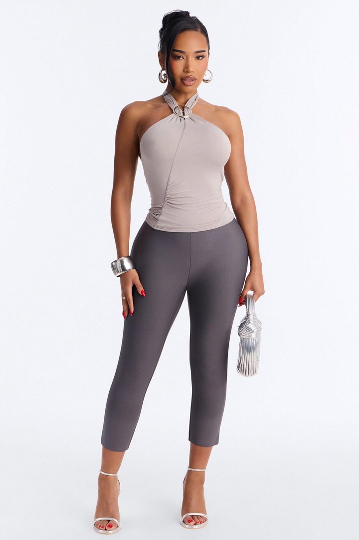 Izzie Hardware Ruched Halter Top - Grey