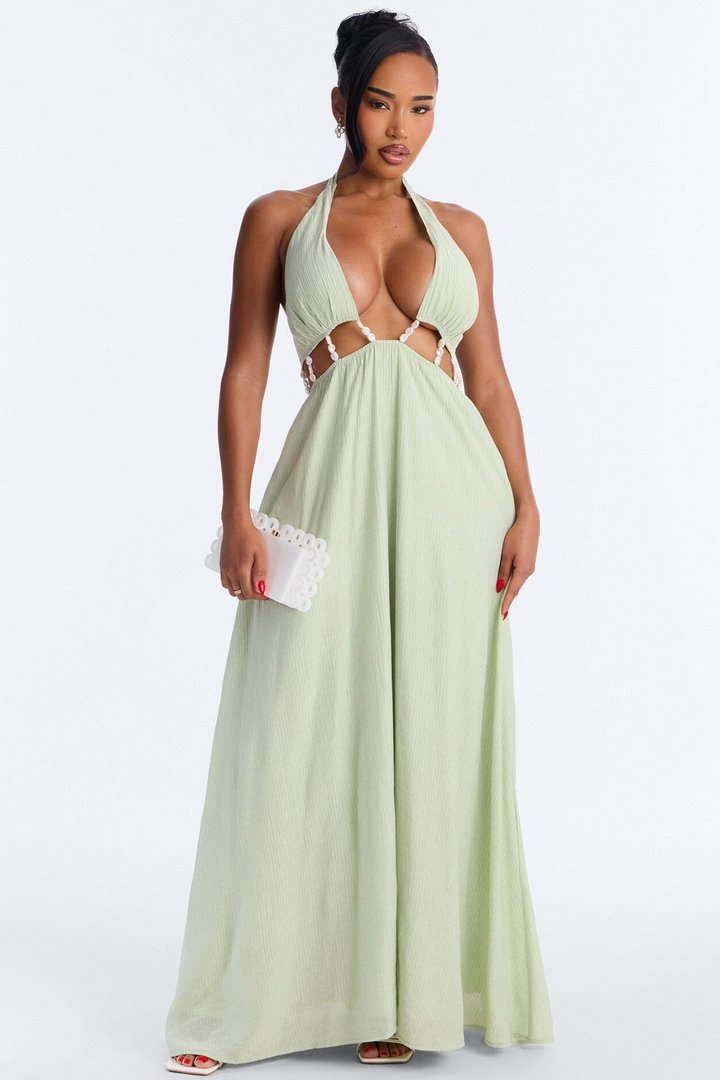Summer Glowing Pearl Maxi Dress - Sage