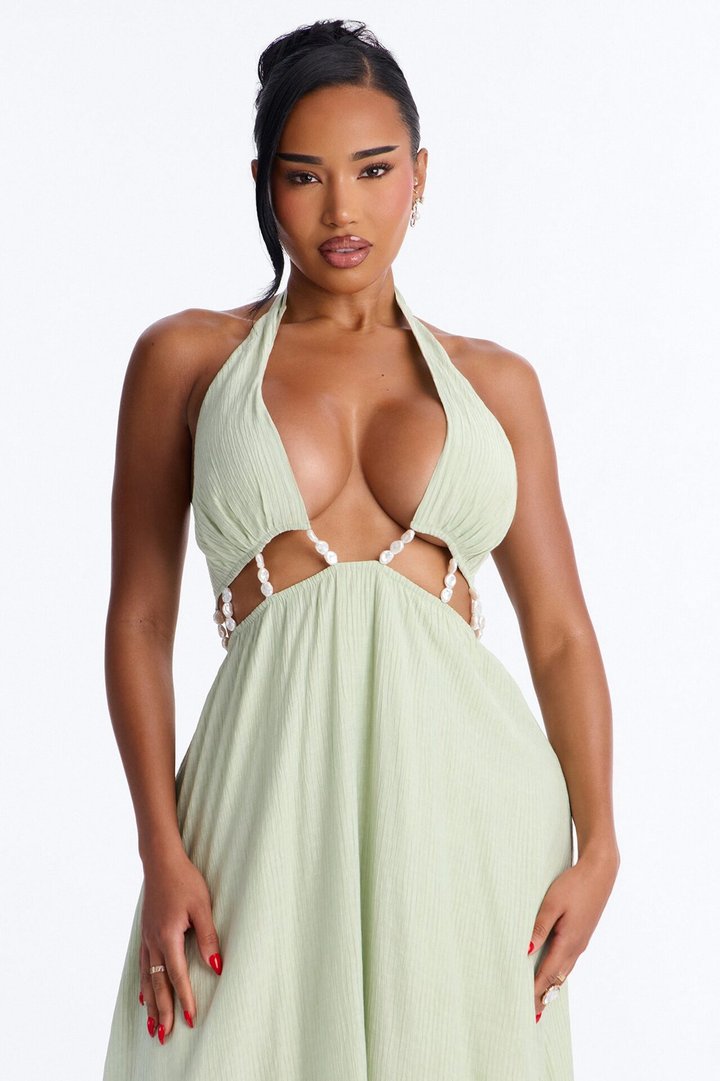Summer Glowing Pearl Maxi Dress - Sage