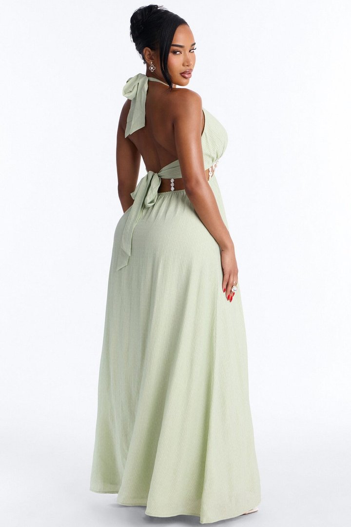 Summer Glowing Pearl Maxi Dress - Sage