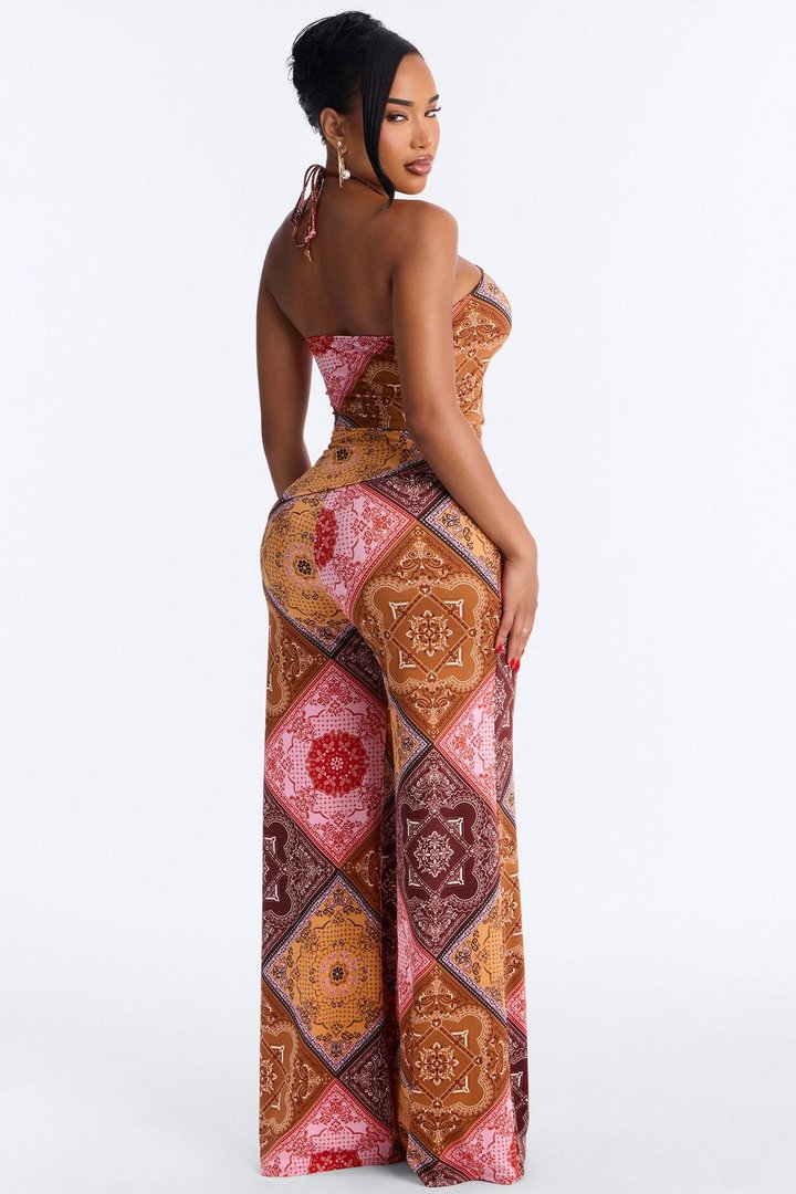 Heather Bandana Print Halter Pant Set - Pink/combo