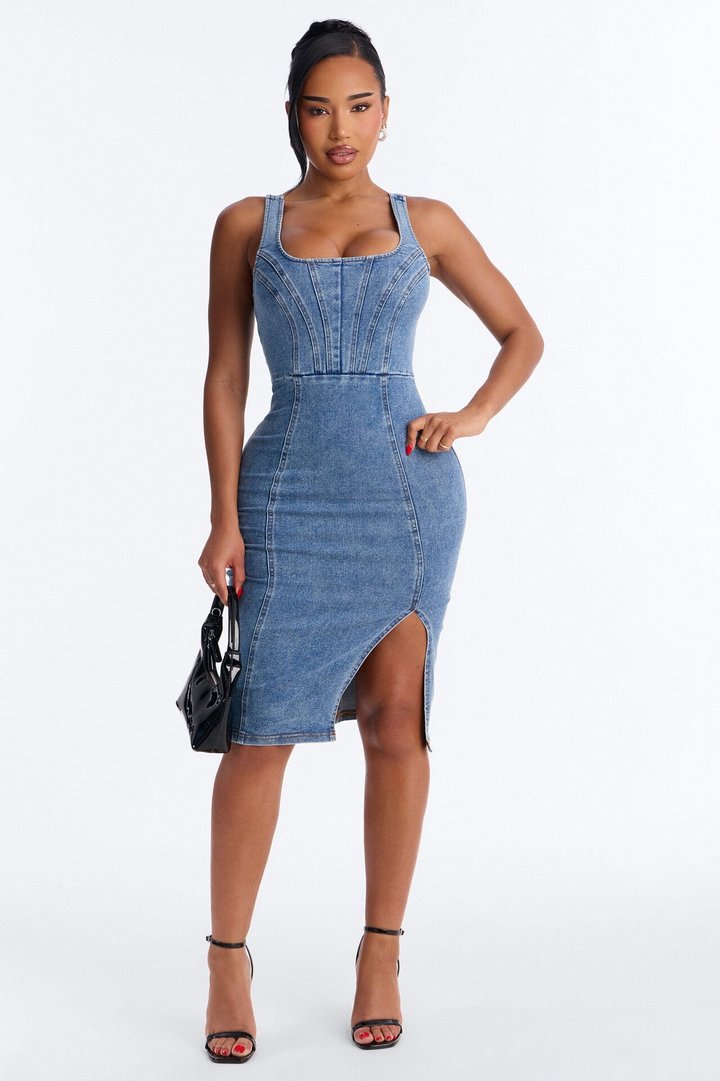 Avery Stretch Denim Midi Dress - Denim