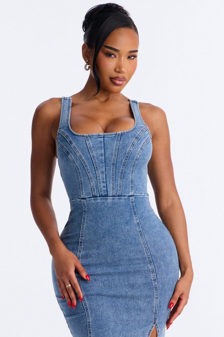 Avery Stretch Denim Midi Dress - Denim