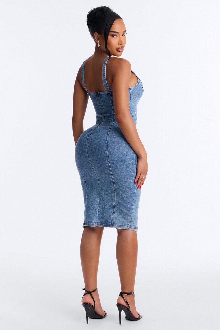 Avery Stretch Denim Midi Dress - Denim
