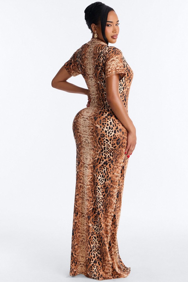 Noa Wrap Maxi Dress - Brown/combo