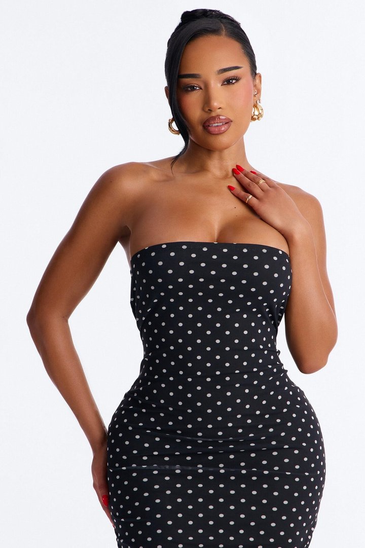 Elara Printed Mesh Midi Dress - Black/White