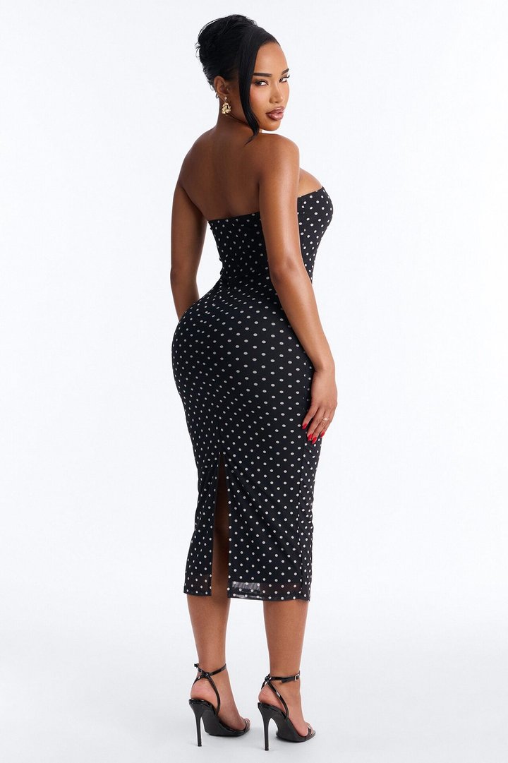 Elara Printed Mesh Midi Dress - Black/White