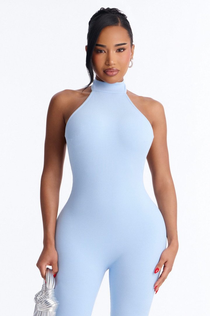 Kalia Snatched Halter Jumpsuit - Light Blue