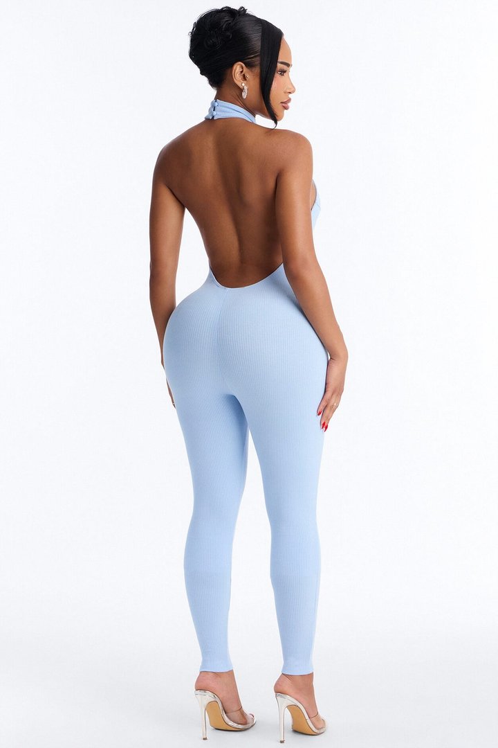Kalia Snatched Halter Jumpsuit - Light Blue