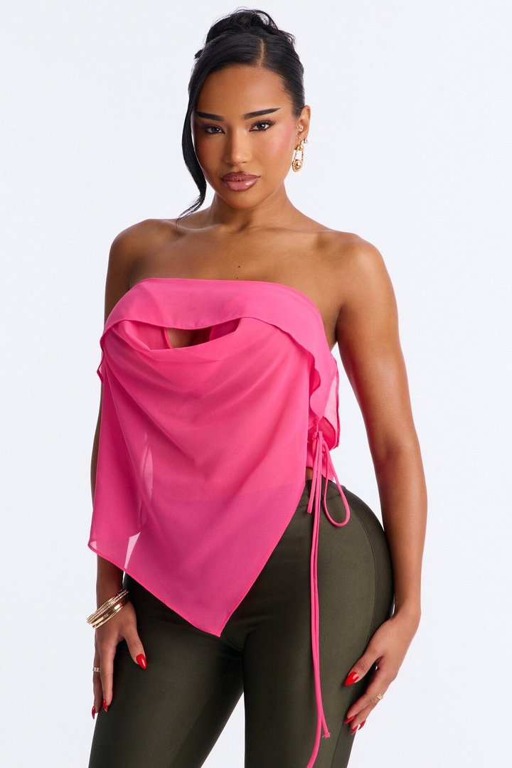 Soft Sunrise Sheer Chiffon Tube Top - Hot Pink