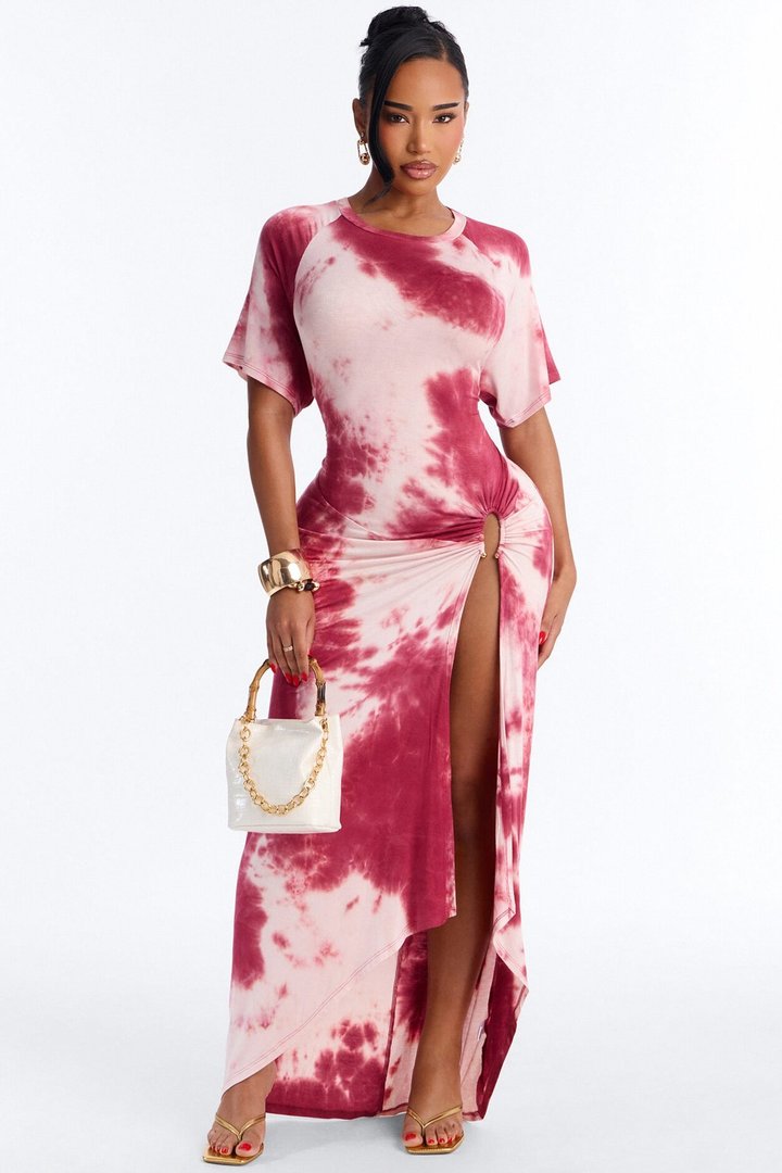 Leilani Tie Dye Maxi Dress - Burgundy/combo