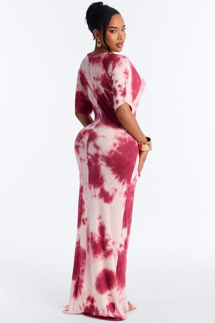 Leilani Tie Dye Maxi Dress - Burgundy/combo