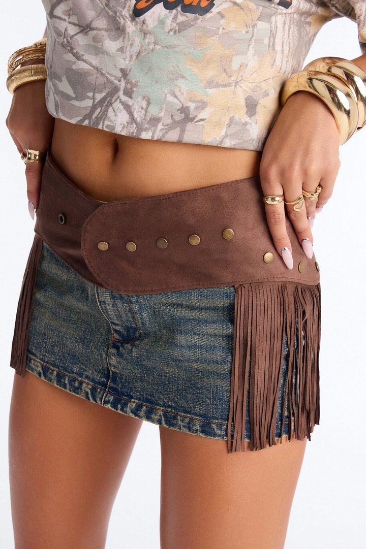 Ride To The West Wide Faux Suede Belt - Brown