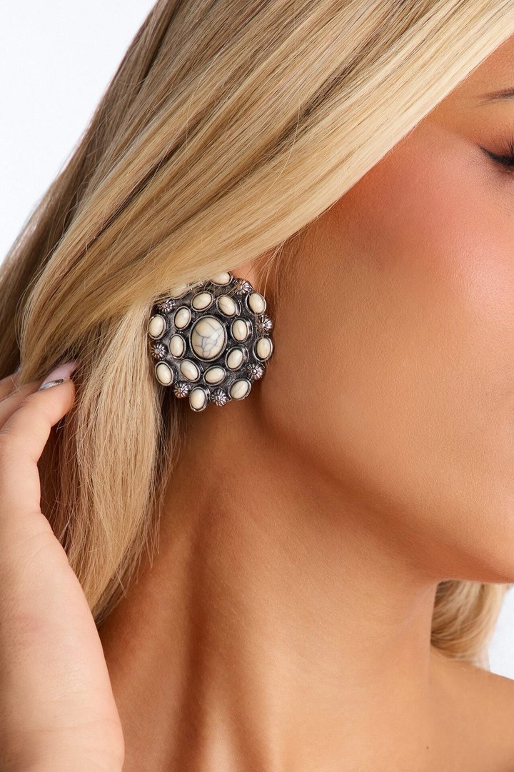 Roxanne Stud Earrings - White/Silver