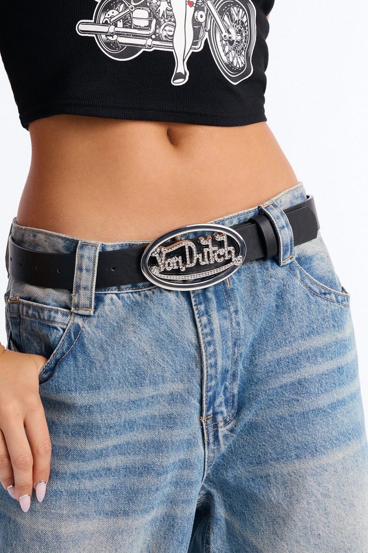 Von Dutch Shining Faux Leather Belt - Black