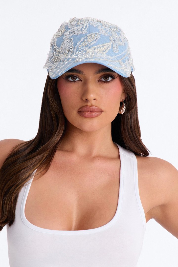 In The Clear Embellished Baseball Hat - Denim