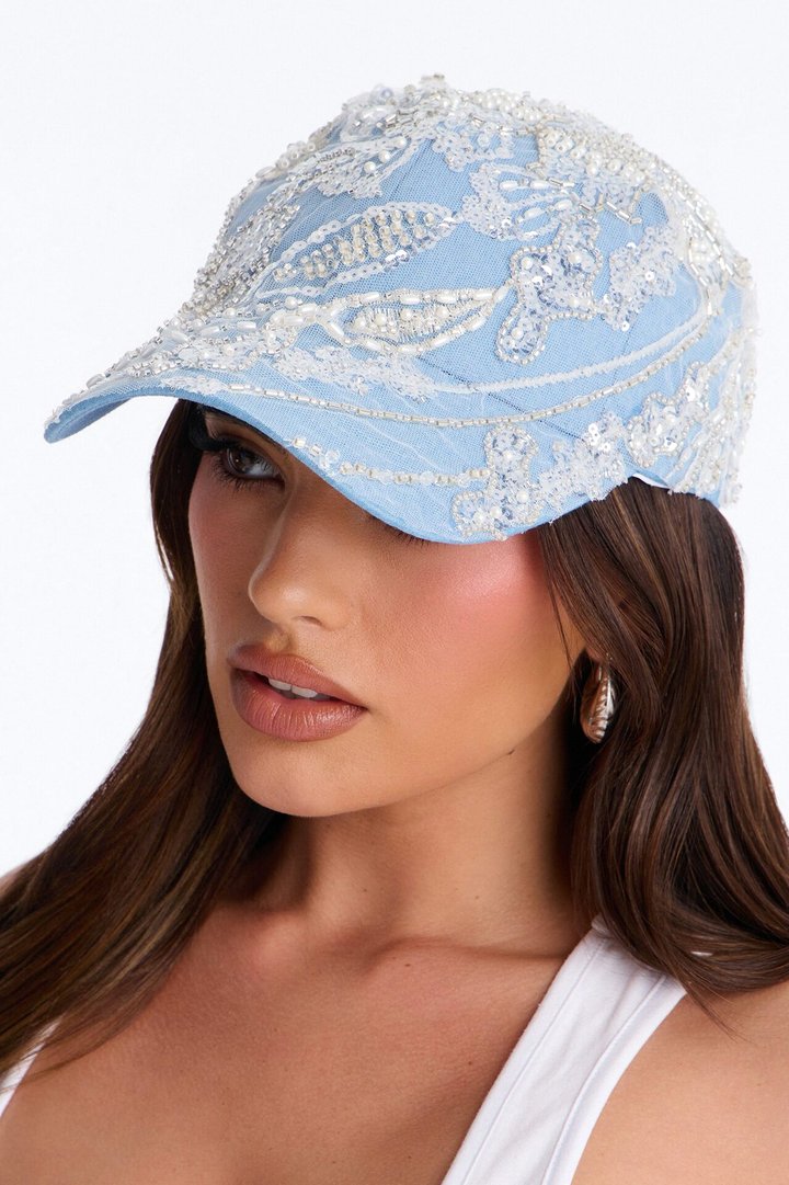 In The Clear Embellished Baseball Hat - Denim