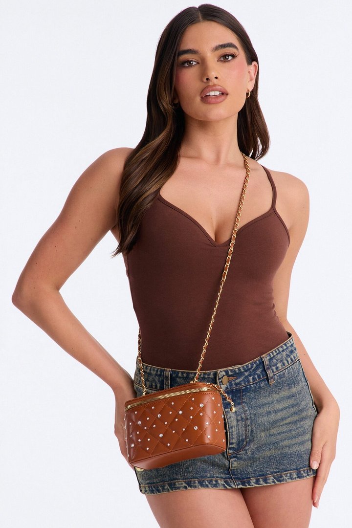Sparks Fly Faux Leather Crossbody Bag - Cognac