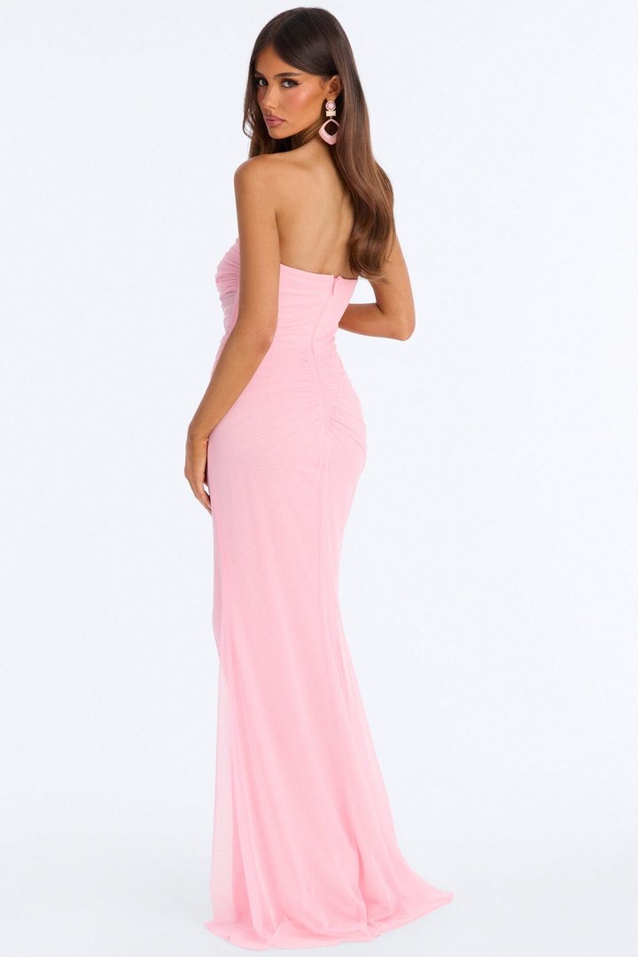 Champagne Wishes Ruched Mesh Gown - Blush