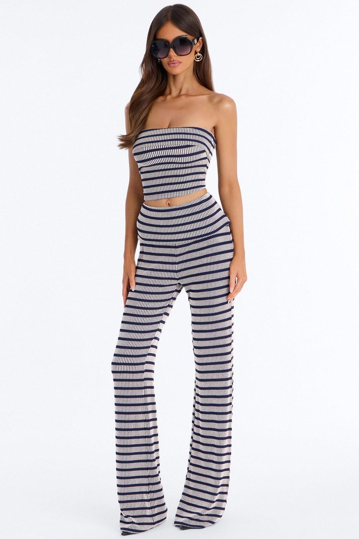 Melody Jacquard Striped Pant Set - Navy/combo