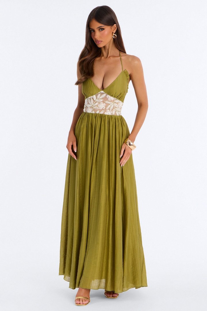 Capri Kiss Halter Maxi Dress - Sage