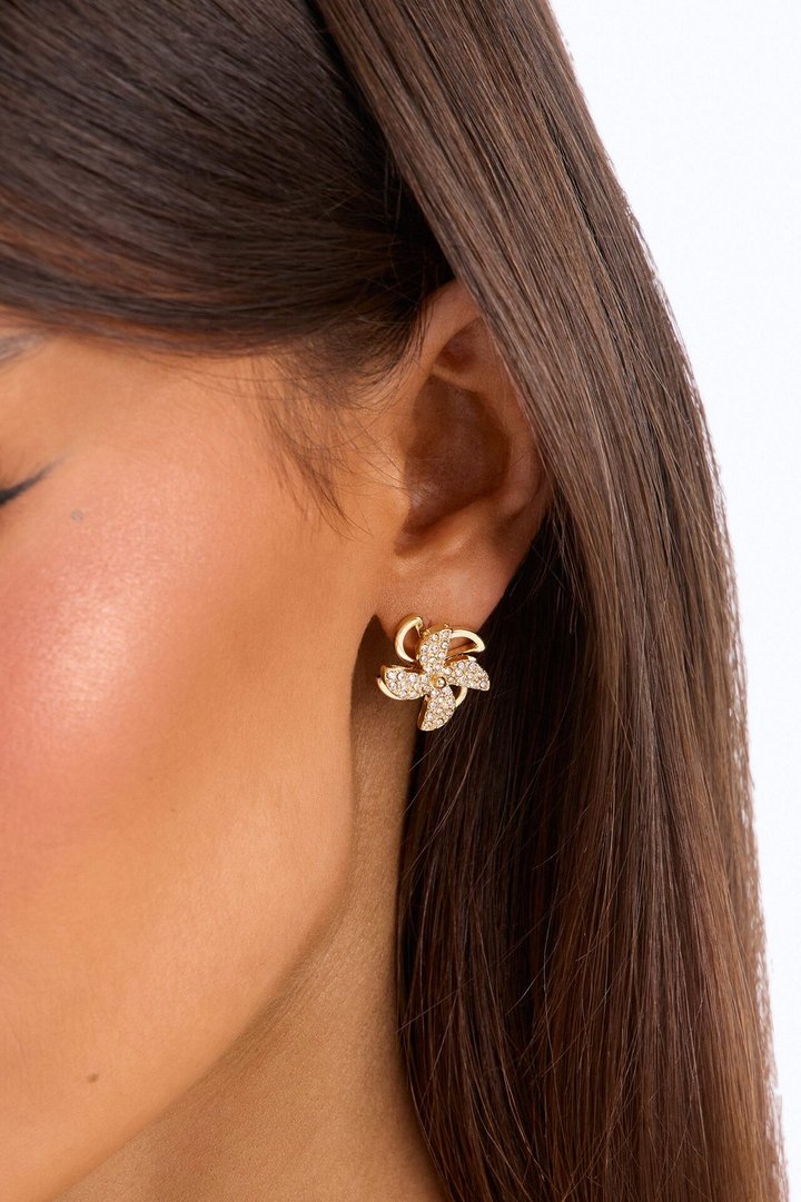 Shine On Floral Stud Earrings - Gold