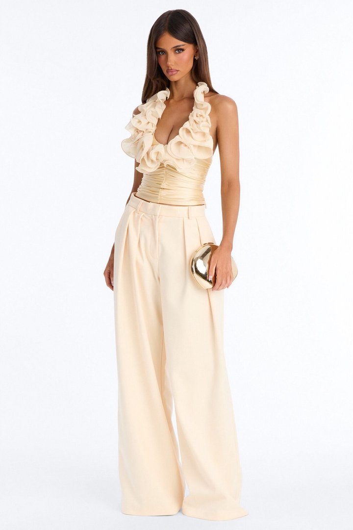 Just Darling Ruched Ruffle Halter Top - Butter Yellow