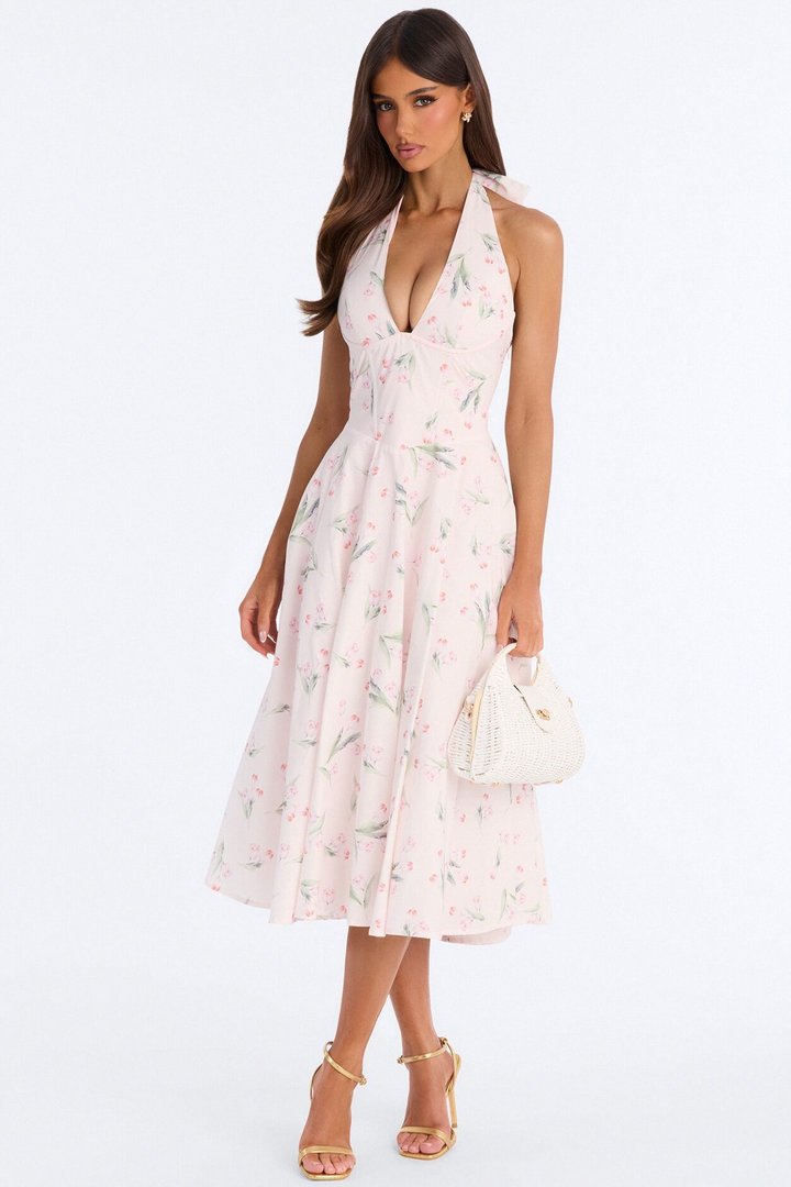 Shayna Corset Floral Midi Dress - Pink