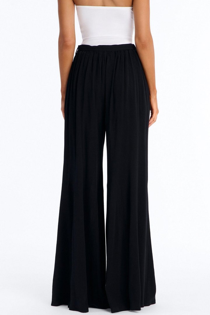 Kelsey Mid Rise Tie Waist Flowy Wide Leg Pant 34″ - Black