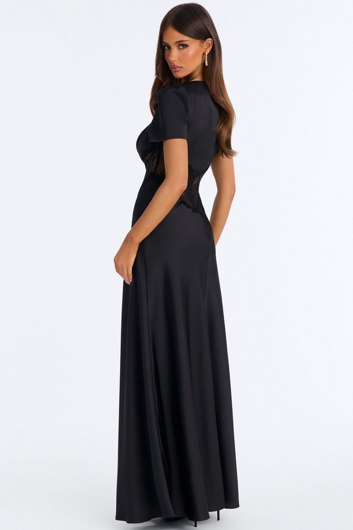 Lace Daydream Satin Maxi Dress - Black