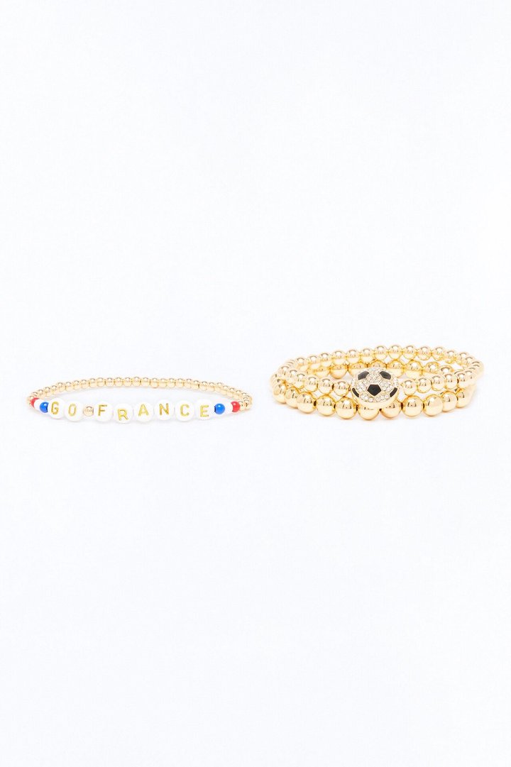 Go France Soccer 3 Piece Bracelet Set - Gold/combo
