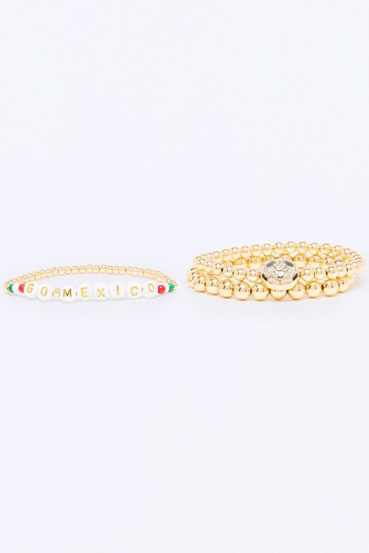Go Mexico Soccer 3 Piece Bracelet Set - Gold/combo