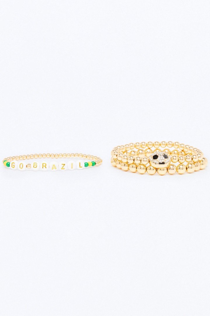 Go Brazil Soccer 3 Piece Bracelet Set - Gold/combo