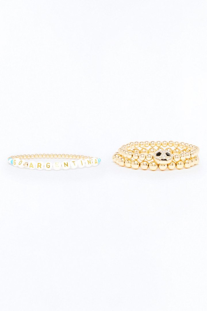 Go Argentina Soccer 3 Piece Bracelet Set - Gold/Blue